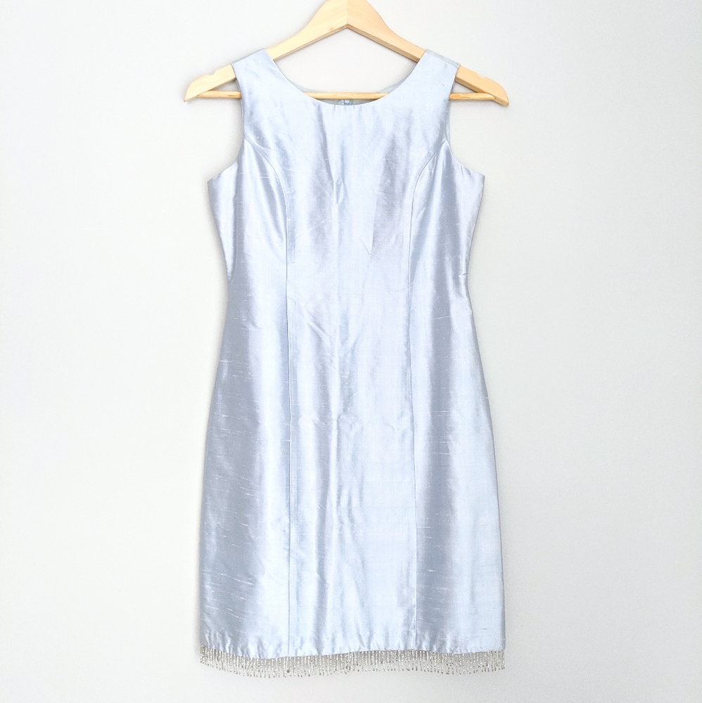 🇺🇸 Plum 100% Silk Beaded Dress Ice Blue Made In USA